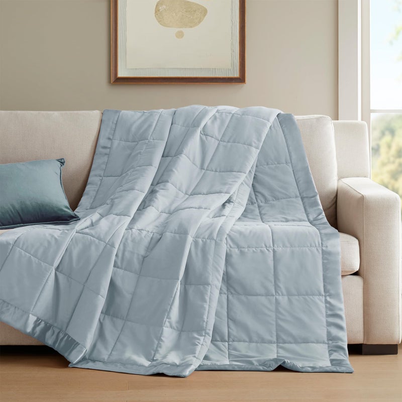 Madison Park Windom Down Alternative Blanket, Premium 3M Scotchgard Moisture Wicking Treatment, Lightweight and Soft Bed Cover For All Season, Satin Trim, Blue Full/Queen - Image 5